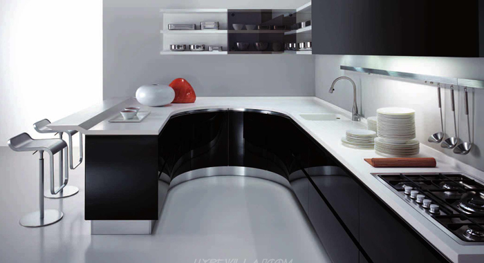 black and white kitchen