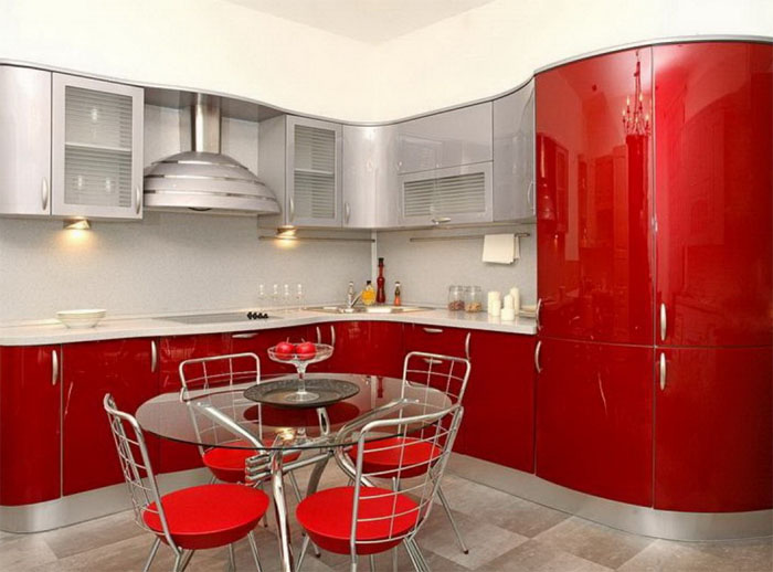 Several shades of red in kitchen design