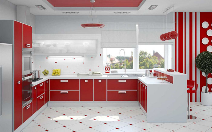 Red and white kitchen