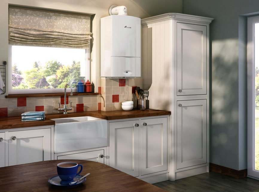 Gas water heater in the kitchen
