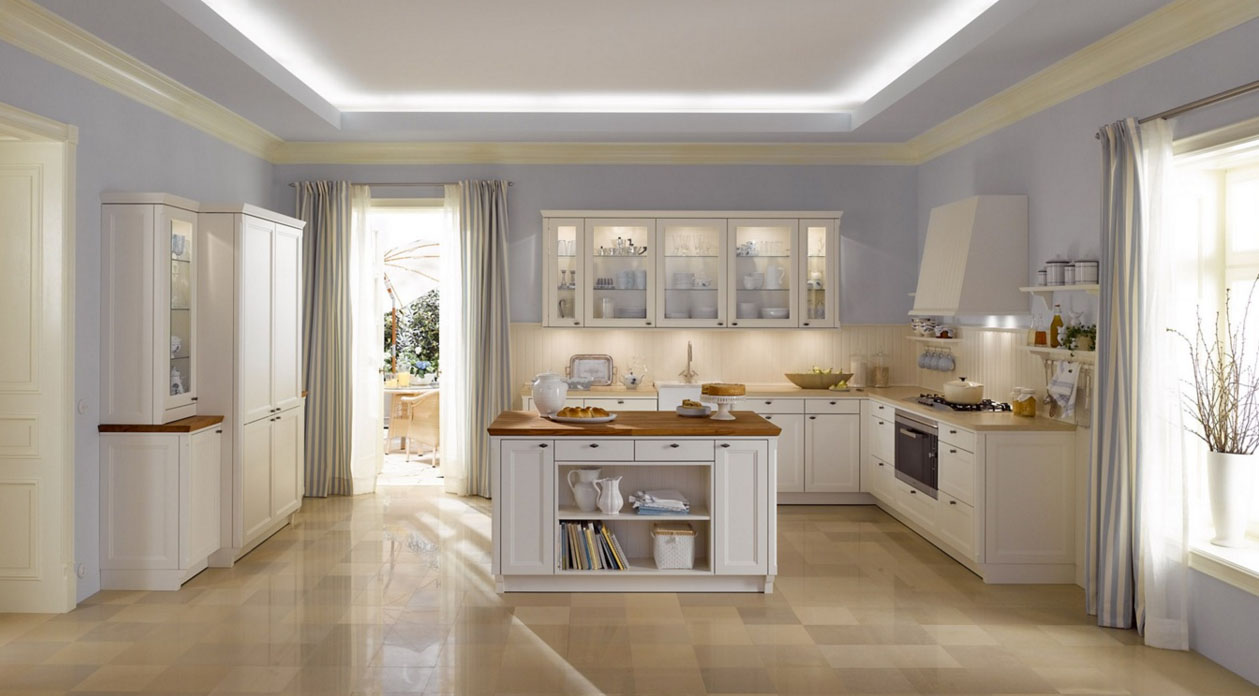 Однотонні шпалери в кухні класичного стилю