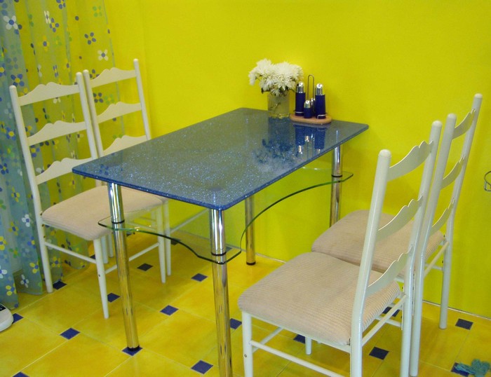 Glass table in the kitchen