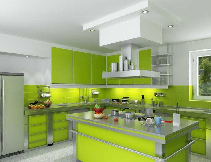 Кухня ў зялёным сучасным дызайне