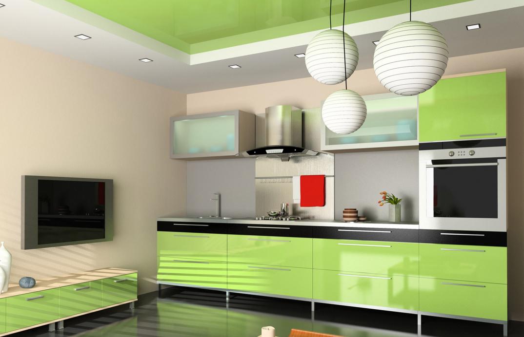 Кухня ў зялёным сучасным дызайне