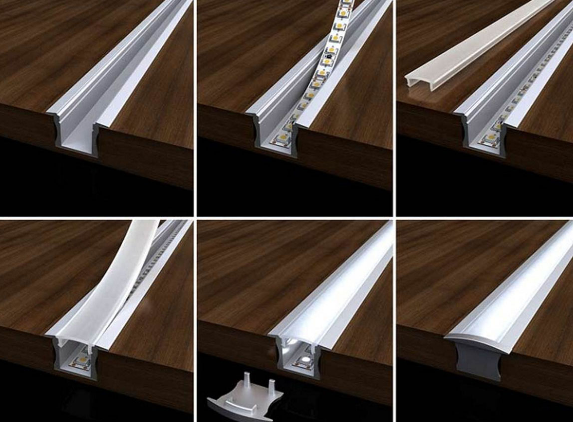 угловой алюминиевый профиль для светодиодной ленты в интерьере