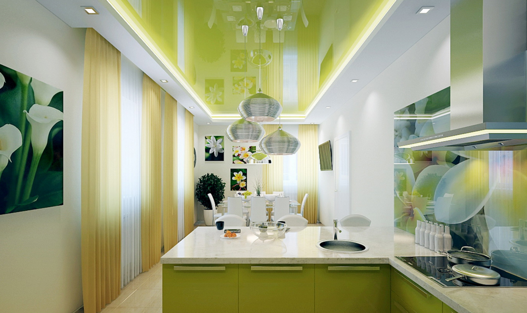 зялёны столь у інтэр'еры кухні