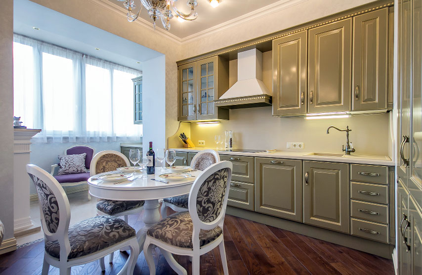 Beautiful kitchen on the balcony of the apartment
