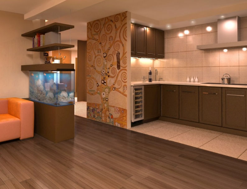 kitchen along the hall