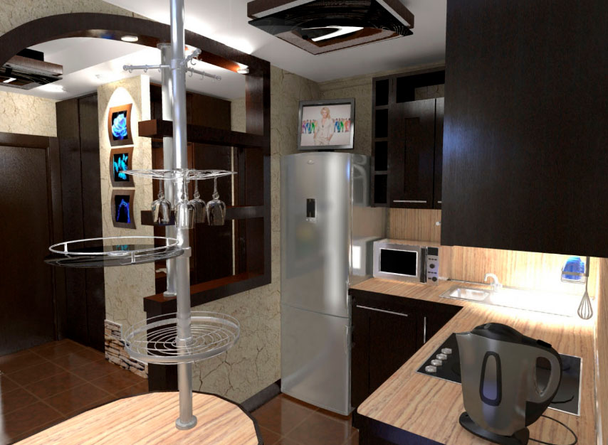 kitchen with a hallway in the same room