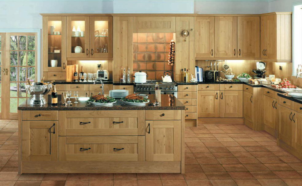 repairs in the kitchen with his hands