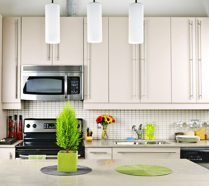 The decor in the small kitchen