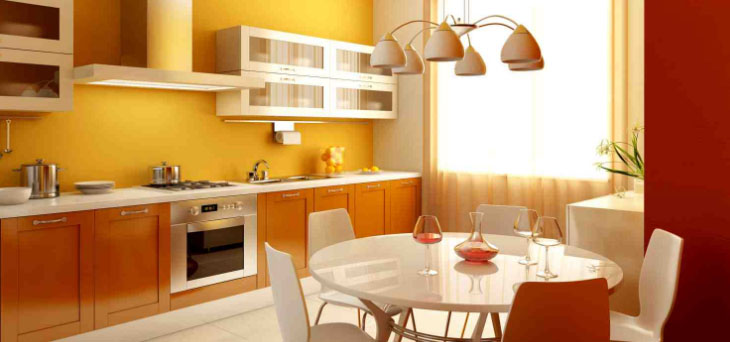 Оранжевые обои для кухни