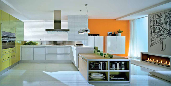 комбинация оранжевого цыета на кухне