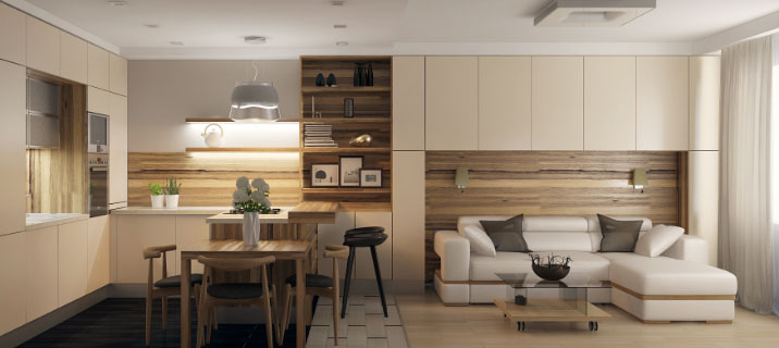 the combination of the hall to the kitchen