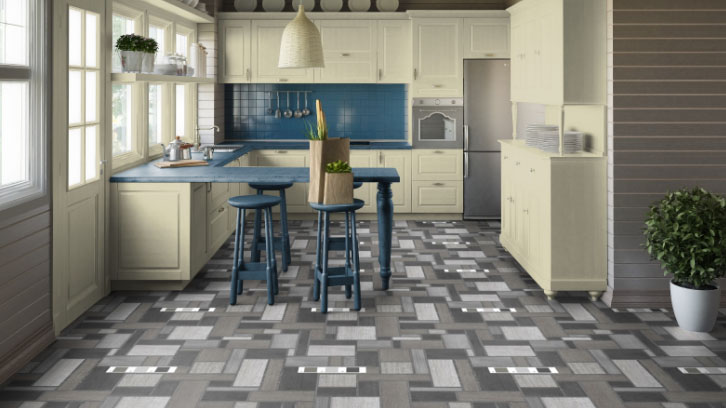linoleum for the kitchen with a pattern of squares