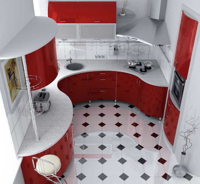 маленькая красно-белая кухня