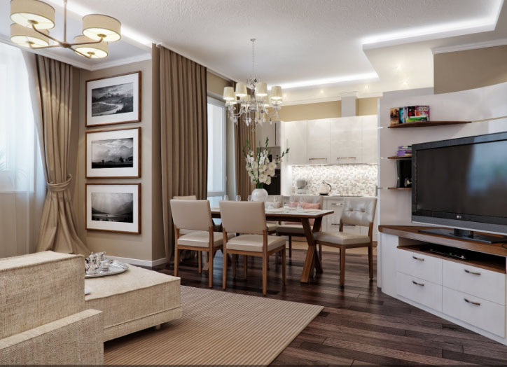 правильне поєднання вітальні і кухні