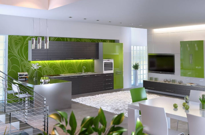 engil yashil va oq oshxona