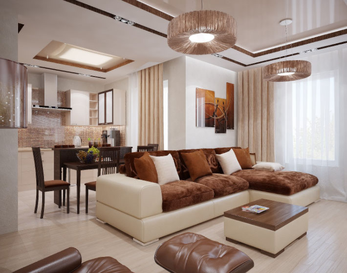 поєднання вітальні і кухні в одному стилі