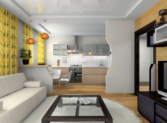 умовний поділ вітальні і кухні