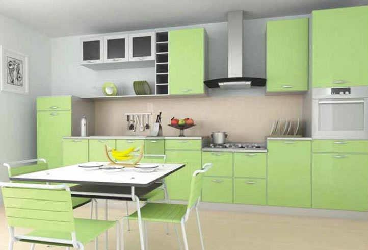 современная кухня в оттенках зеленого цвета