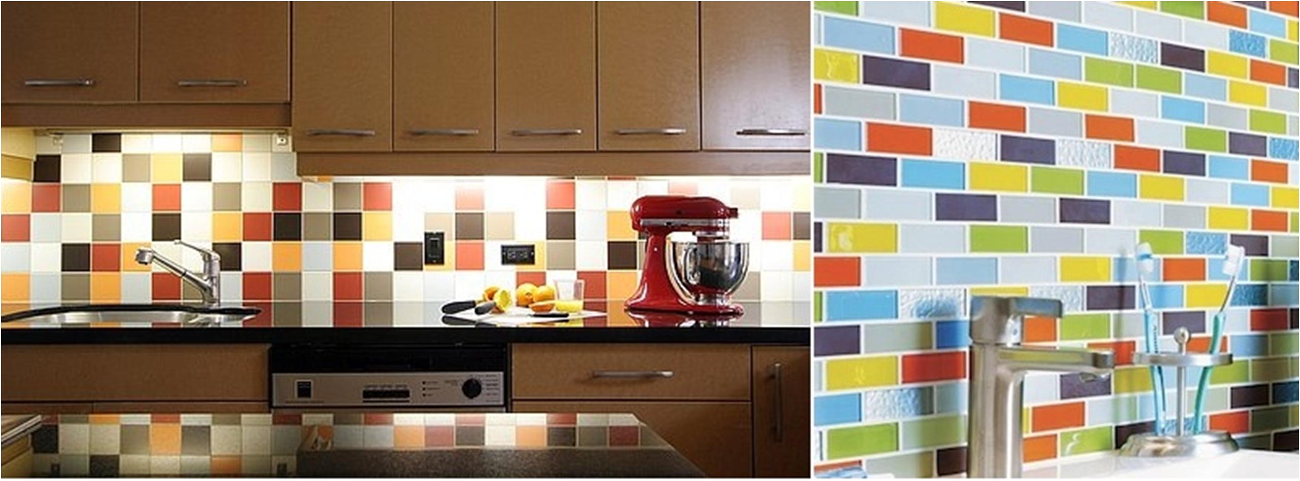 разноцветный фартук для кухни из плитки
